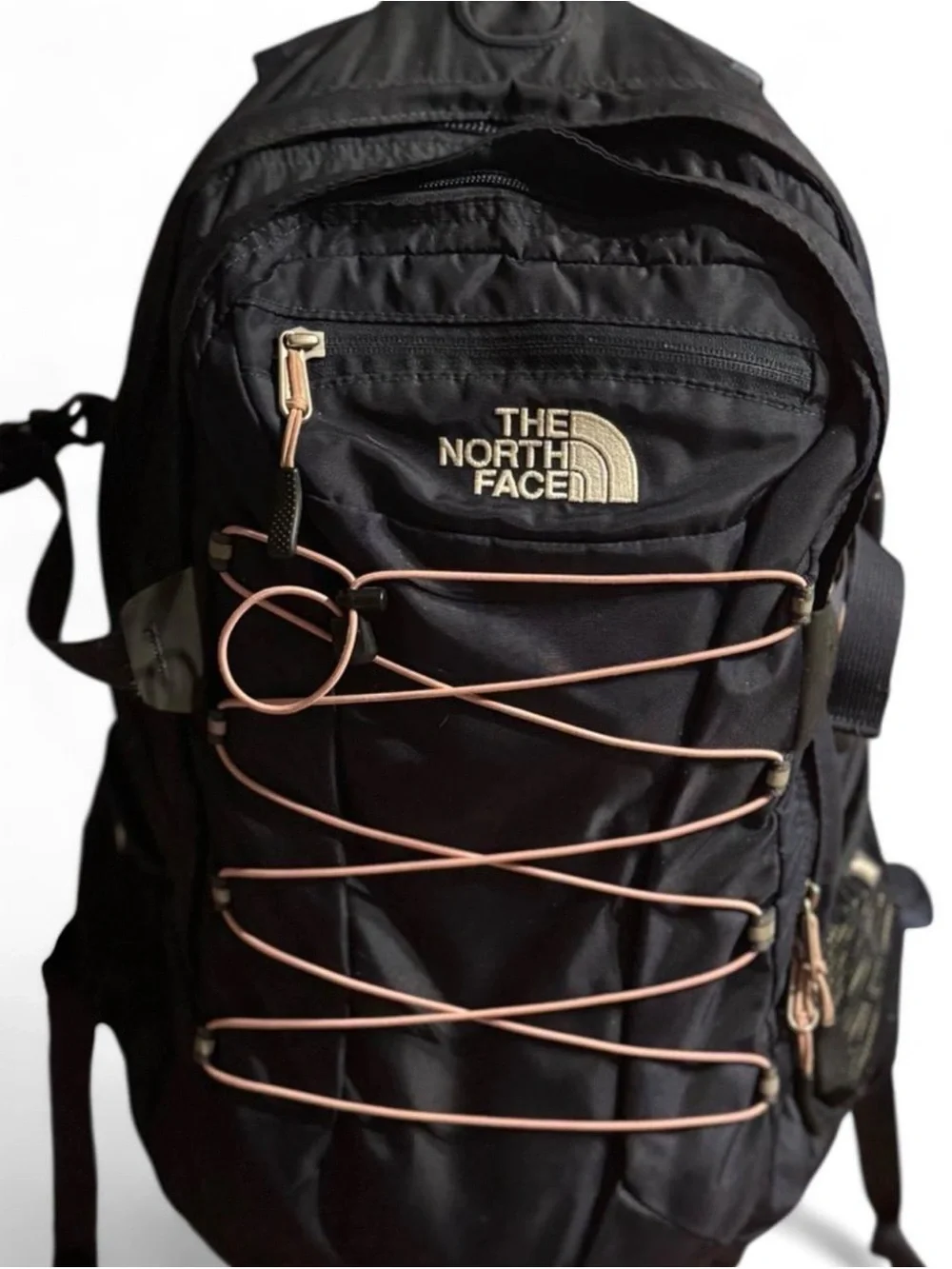 The North Face Black Backpack with Rose Gold and Navy blue